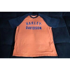 Harley-Davidson Biker T-Shirt Mens XL Orange/Black Colorblock Spell Out Graphic